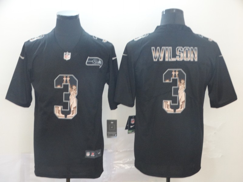 Men's Seattle Seahawks #3 Russell Wilson Black Authentic Jersey